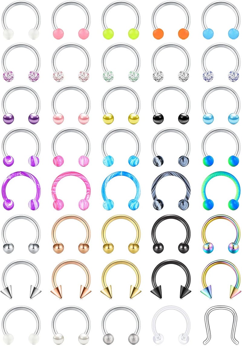 Mayhoop 16G 20Pcs Surgical Steel Nose Rings Septum Rings Captive Bead Rings Horseshoe Piercing Jewelry Cartilage Helix Daith Tragus Earring Hoop Lip Hinged Seamless Nose Hoop Ring for Women Men - Image 1
